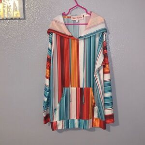 May Lillie Western Aztec Print Lightweight Colorful Striped Hoodie